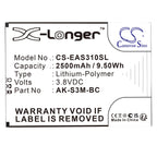 Battery for mobile phone EMPORIA Smart 3 Mini, Smart 4 AK-S3M-BC LiPo 3.8V 2500mAh CAMERON SINO