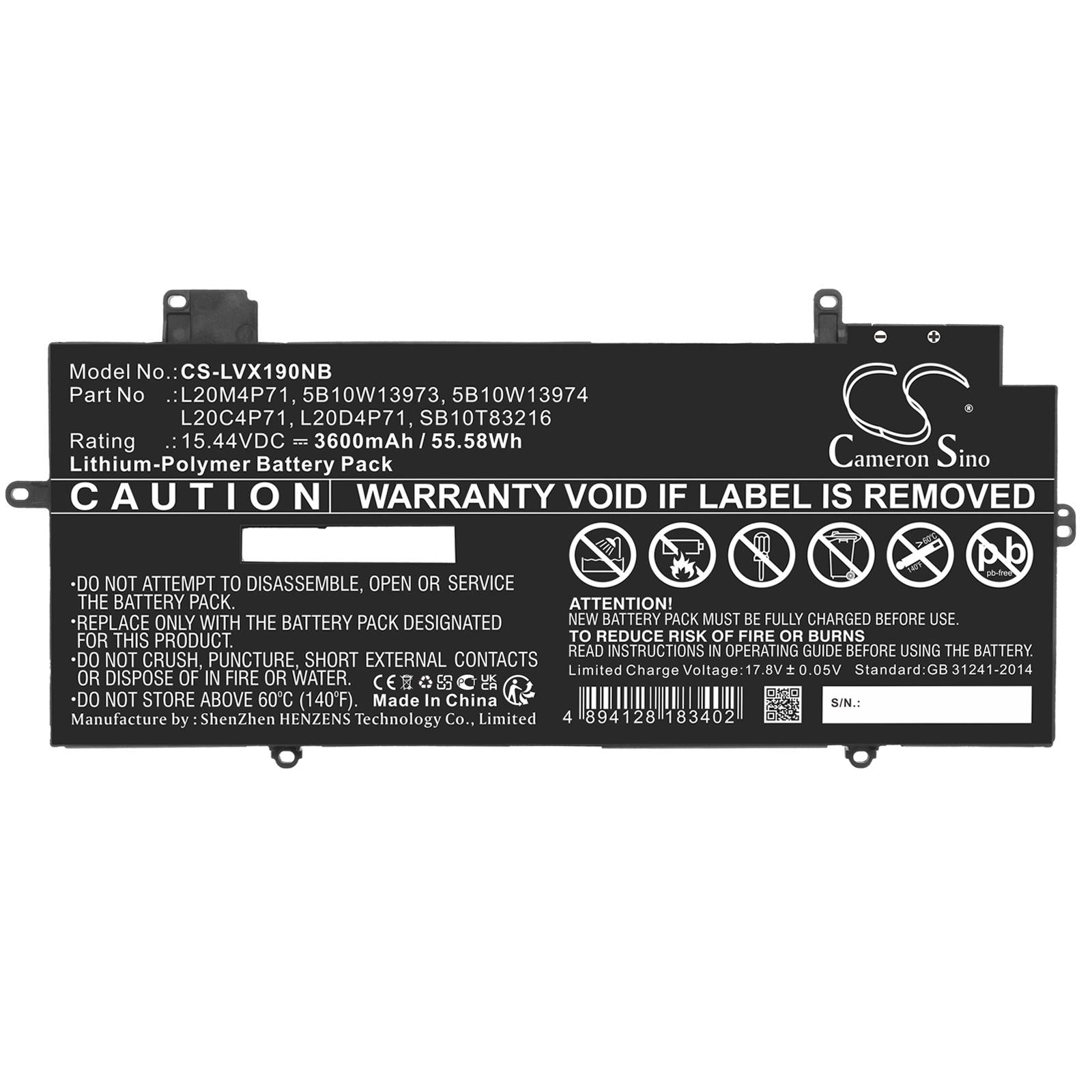 Батерия за лаптоп LENOVO ThinkPad X1 Carbon G9 20XW002DGE, ThinkPad X1 Carbon Gen 10 21CB004QIX, ThinkPad X1 Yoga Gen 6 20XY003BAT, L20C4P71 LiPO, 15.44V  3600 mAh CAMERON SINO