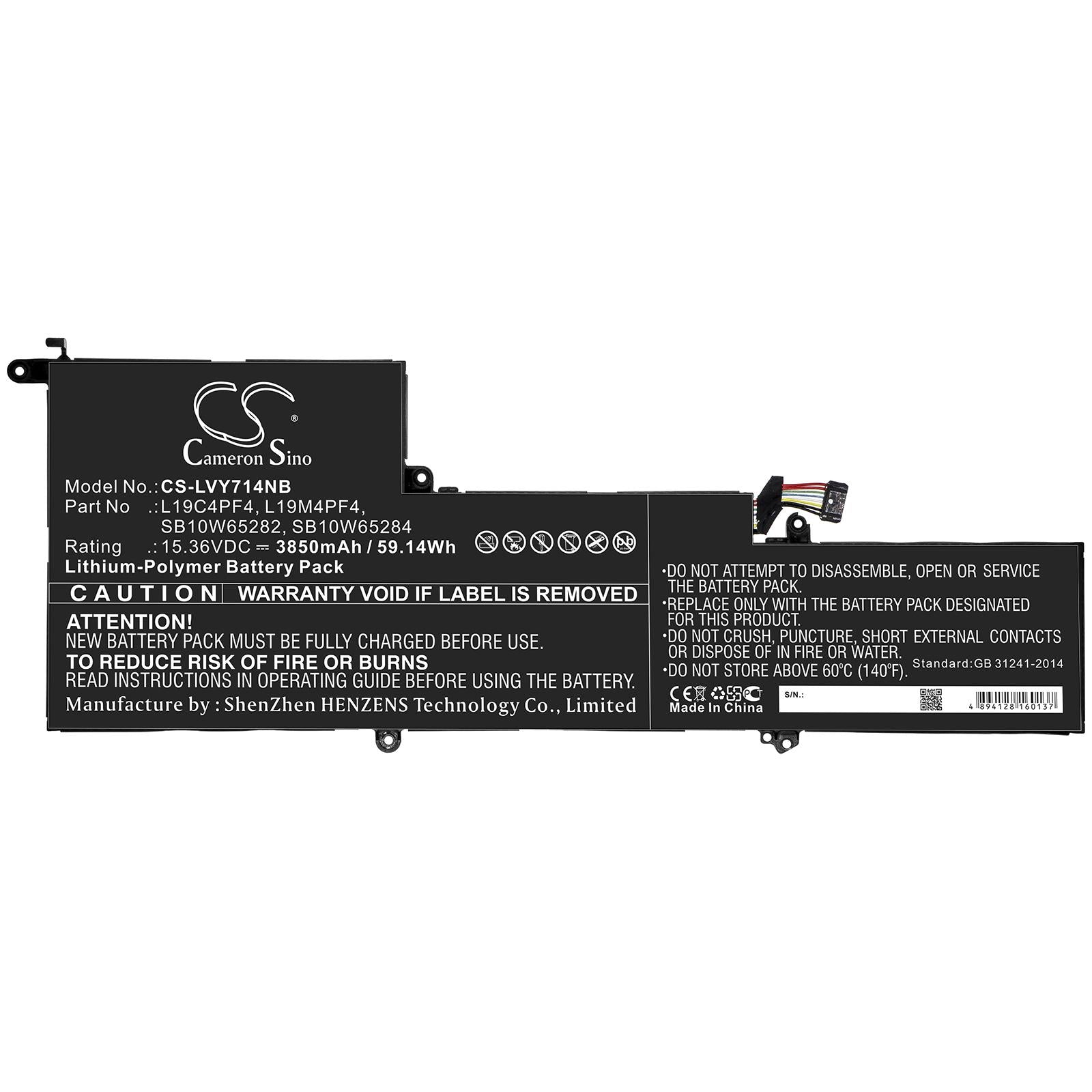 Батерия за лаптоп   LENOVO Yoga 14s, Yoga Slim 7 14ARE05 82A2001JBM, L19C4PF4 LiPo  15.36V 3850mAh CAMERON SINO
