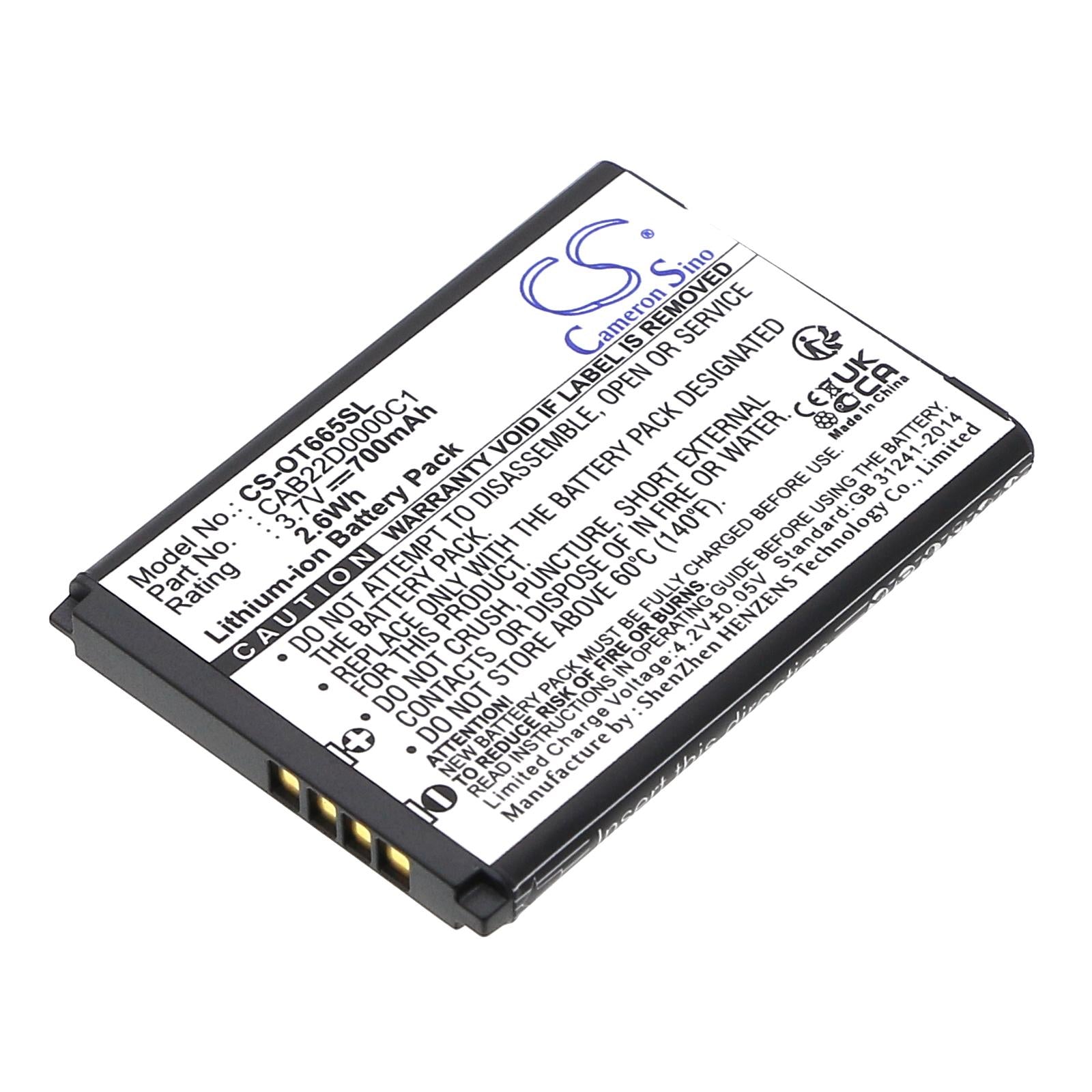 Батерия за мобилен телефон  ALCATEL 2010D, One Touch 356, One Touch 665  CAB22B0000C1 LiIon 3,7V 700mAh CAMERON SINO