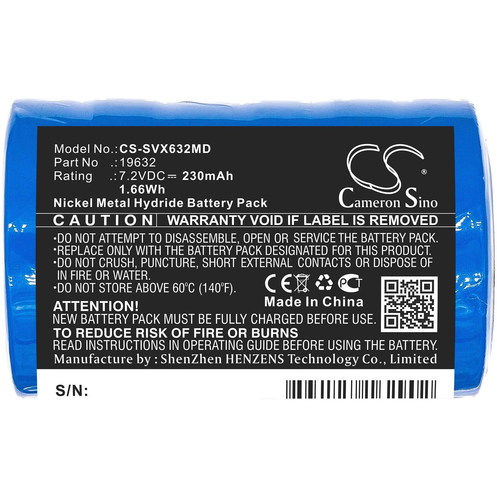 Батерия медицинска за ларингоскоп Servox 14266  19632 Ni-MH 7,2V 230mAh Cameron Sino