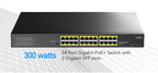 Cudy GS1028PS2 Switch, 24-Port, 10/100/1000, 24× GbE with 802.3at/af PoE, 2× Uplink SFP, Default/VLAN/Extend Modes, for 19" rack