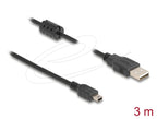Cable Delock USB 2.0 male to mini-B USB 2.0 male, double shielded, transfer up to 480 Mb/s, 3.0m, Black