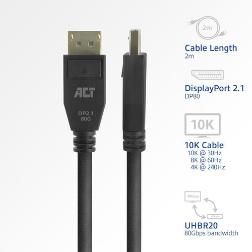 ACT Cable DisplayPort 2.1 male-male, 8K@60Hz, 4K@240Hz, 2m, black