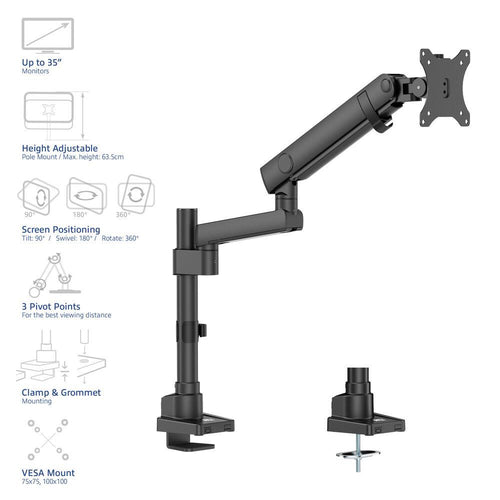 ACT Monitor mount max. 40" single arm, spring mechanism, up to 12kg