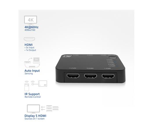 HDMI суич ACT AC7841, 5/1, 3D, 4K@60Hz, Черен