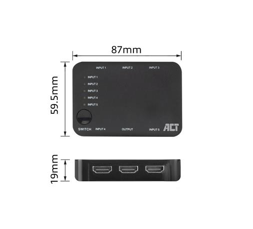 HDMI суич ACT AC7841, 5/1, 3D, 4K@60Hz, Черен