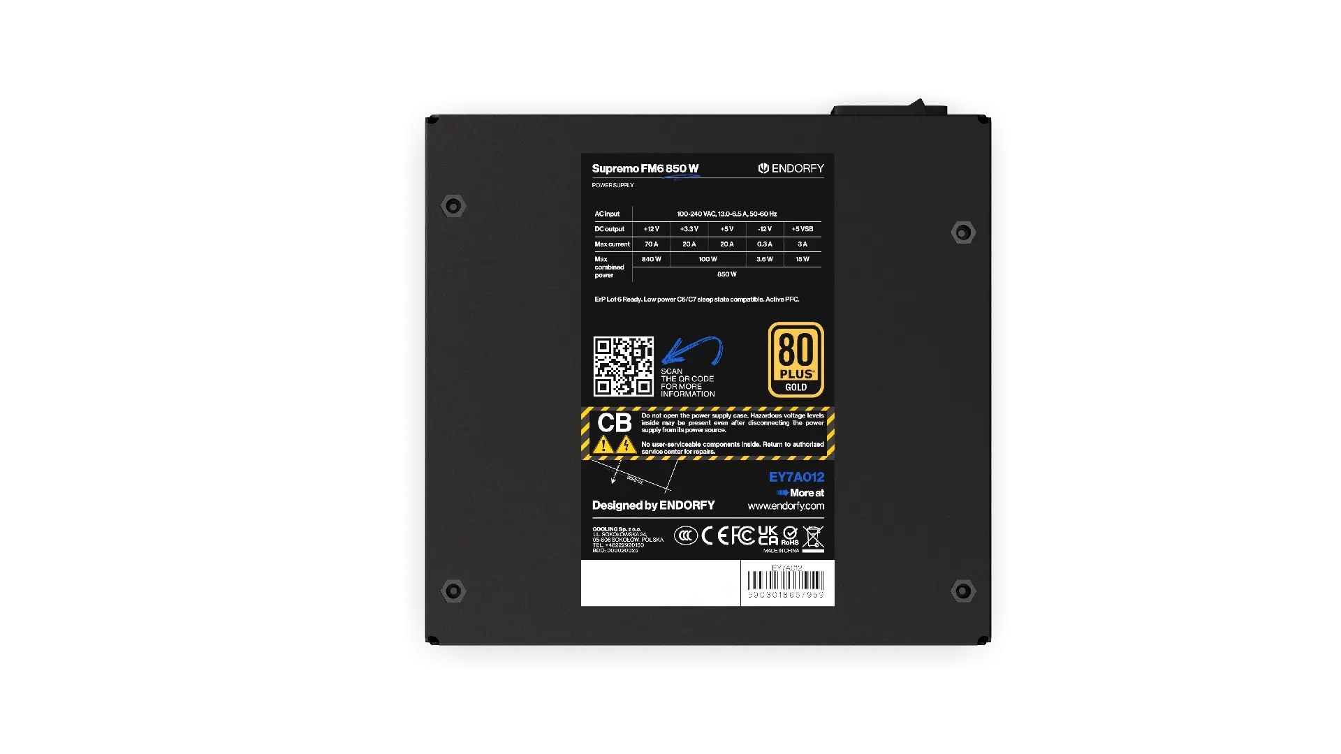 Захранващ блок Endorfy Supremo FM6 850W 80+ Gold, PCIe 5.1 - Fully Modular