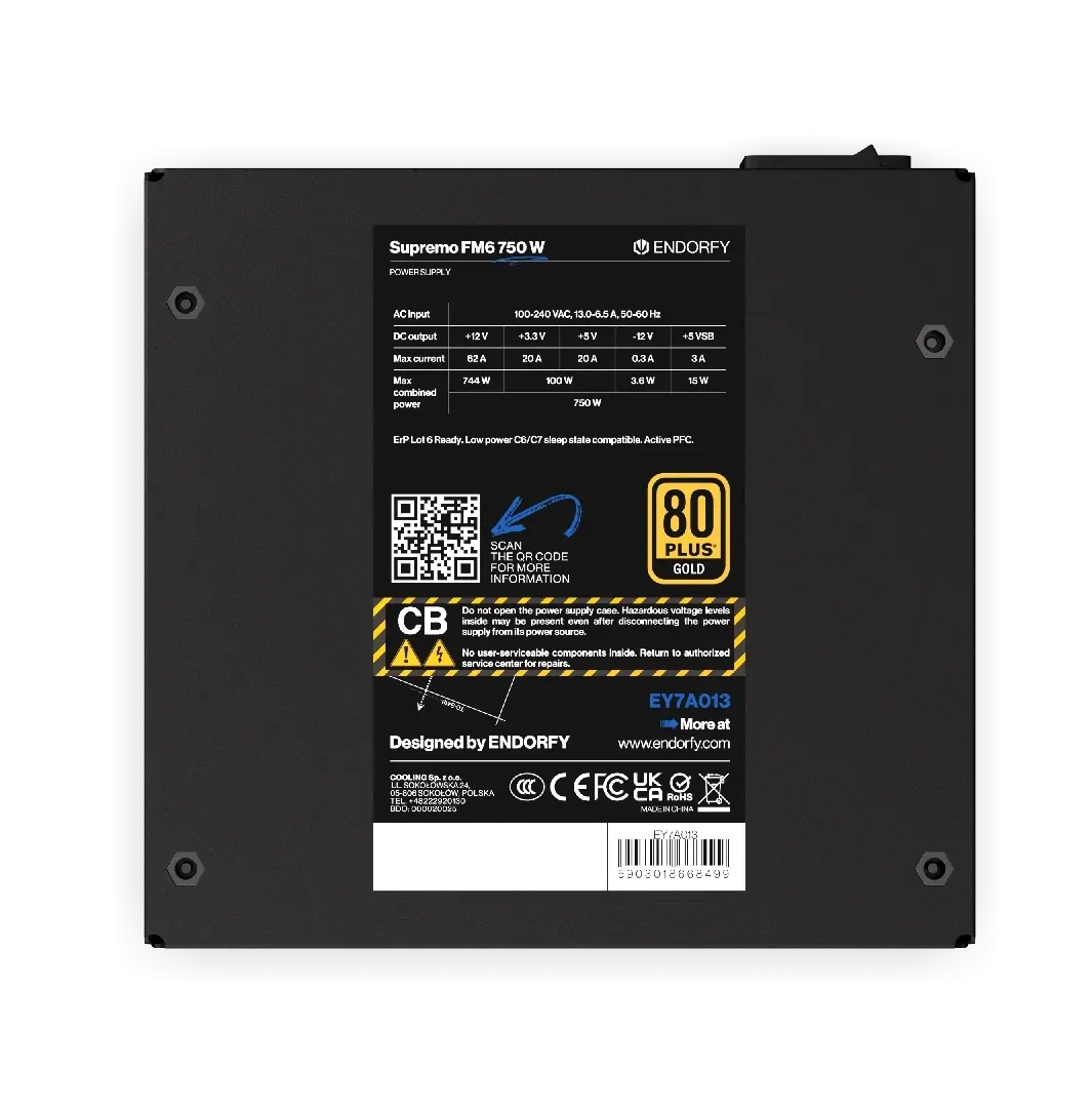 Захранващ блок Endorfy Supremo FM6 750W 80+ Gold, PCIe 5.1 - Fully Modular