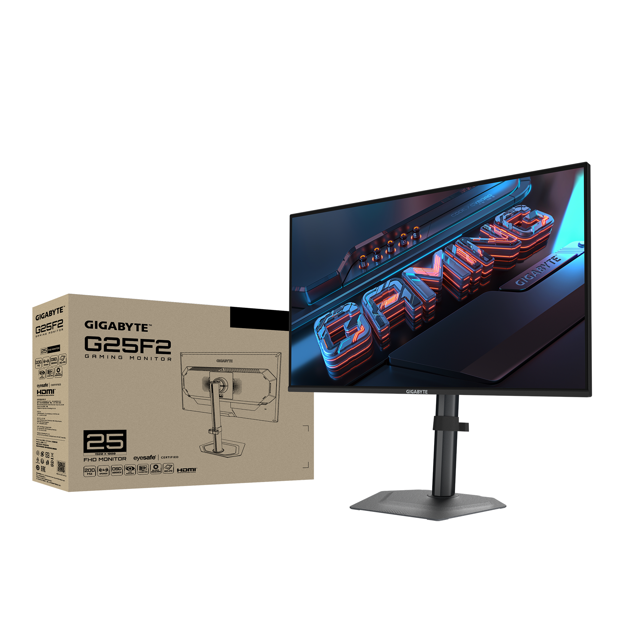 Гейминг монитор Gigabyte G25F2 - 24.5 inch SS IPS FHD (1920x1080), 200 Hz, 1 ms, HDR10