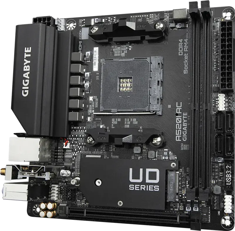 Дънна платка GIGABYTE A520I AC WIFI, Socket AM4, Mini-ITX
