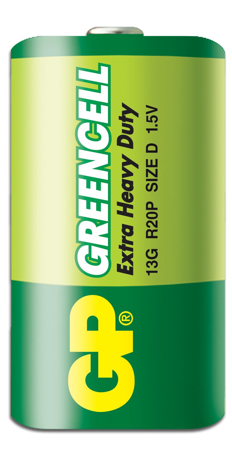 Цинк карбонова батерия GP Greencell 13G-S2, R20, 2 бр. в опаковка / shrink, 1.5V