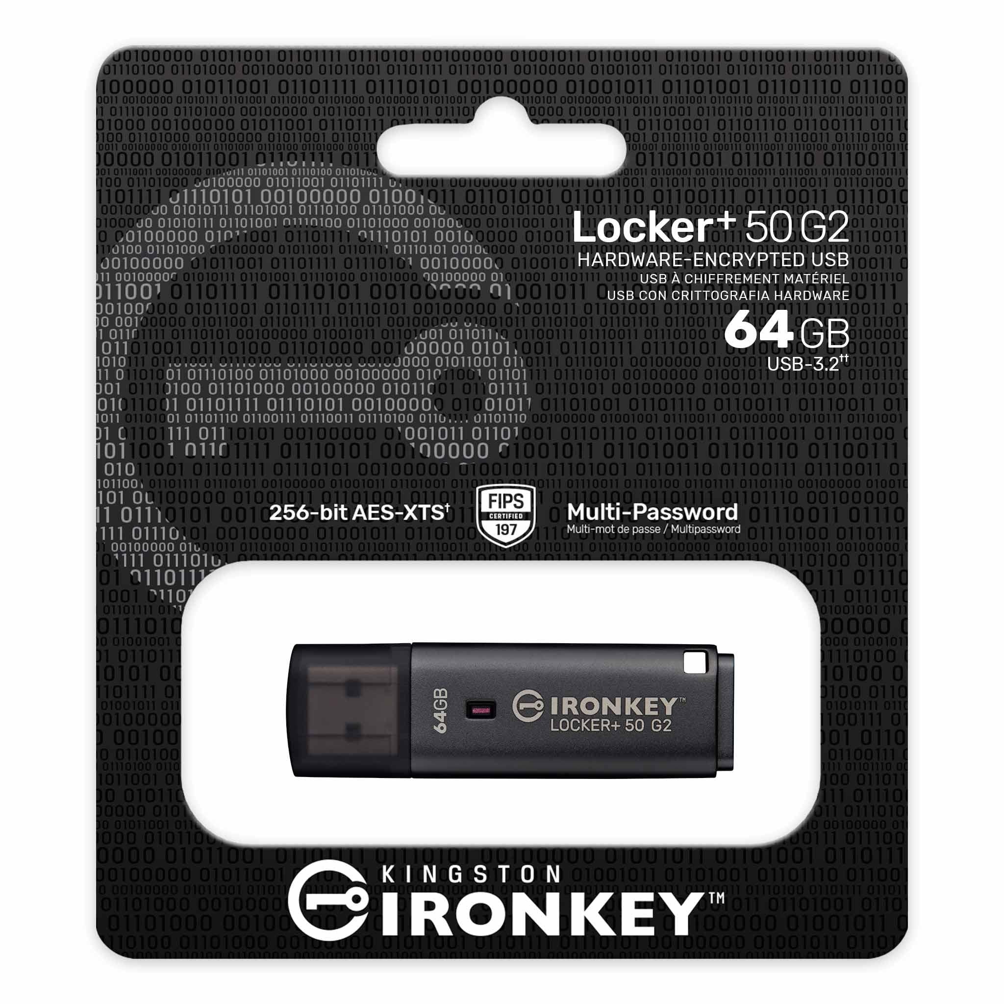 USB памет KINGSTON IronKey Locker+ 50 G2 - 64GB, XTS-AES 256-bit
