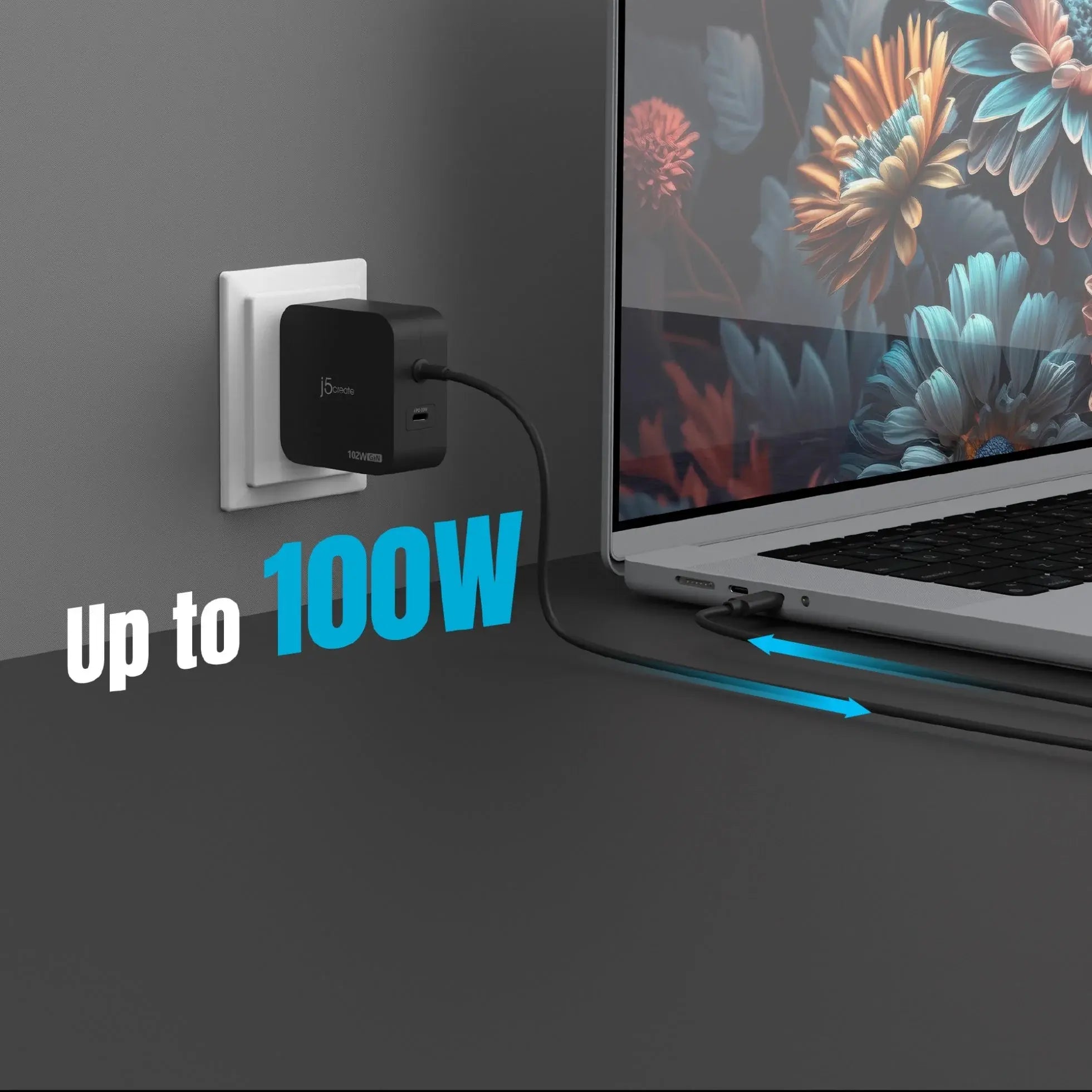 j5create JUP25102V Зарядно 220V-  GaN 102W  USB-C 2порта- за лаптопи, таблети, телефони