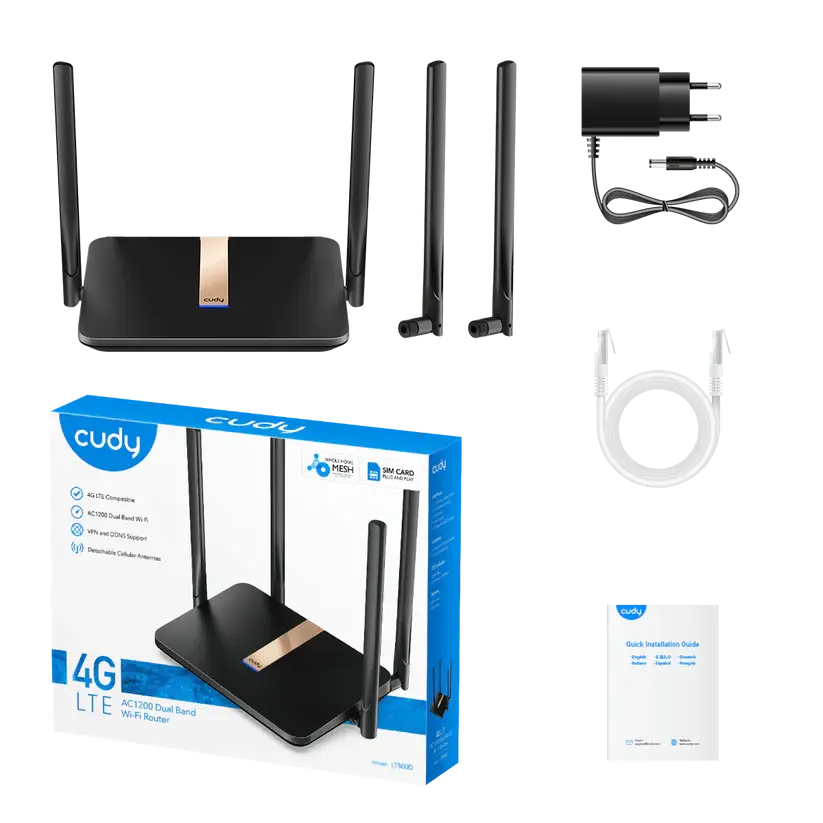 Безжичен рутер Cudy LT500D, 4G LTE, 5GHz, 1200 Mbps, 10/100