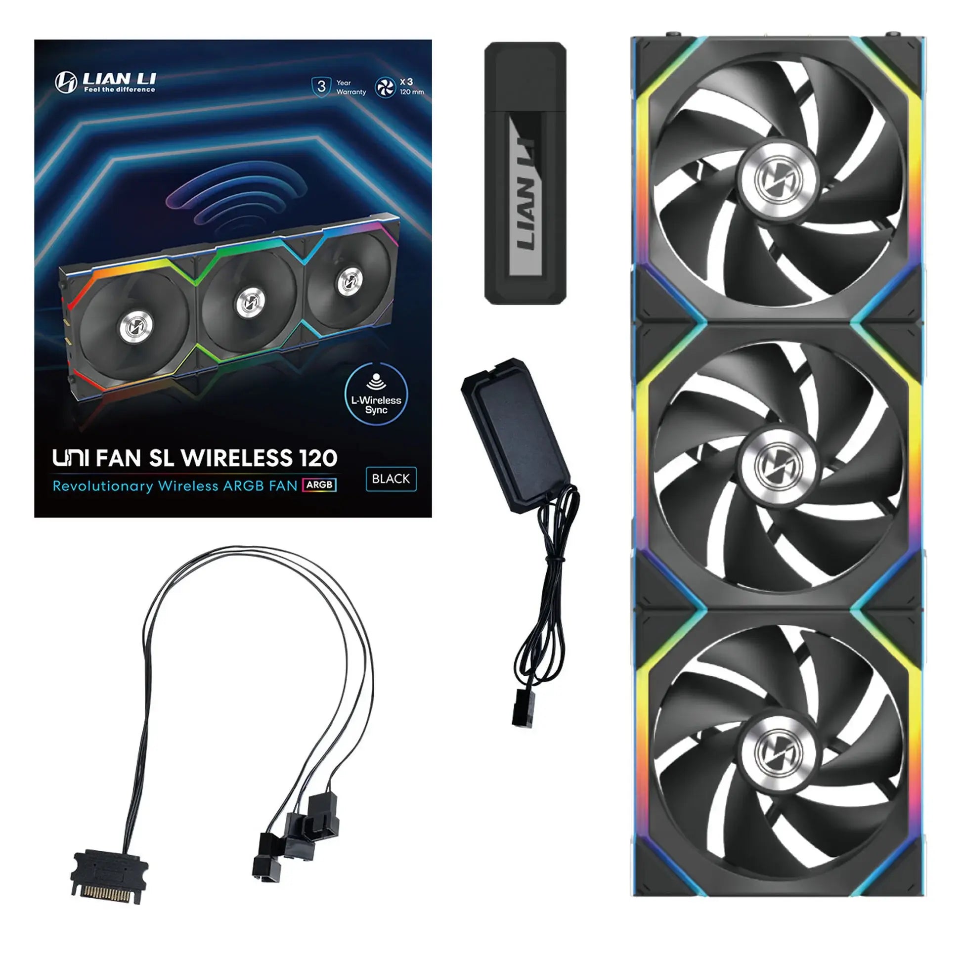 Вентилатори 3бр Lian Li UNI FAN SL Wireless ARGB PWM - 120 mm Черен + Контролер