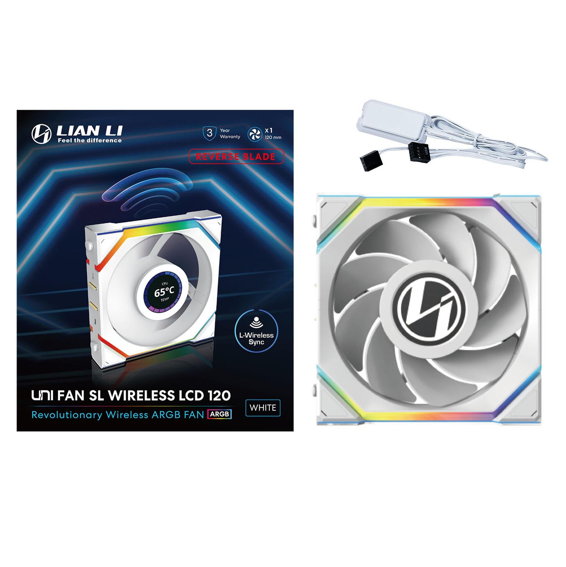 Вентилатор Lian Li UNI FAN SL Wireless LCD Reverse Blade ARGB PWM - 120 mm Бял