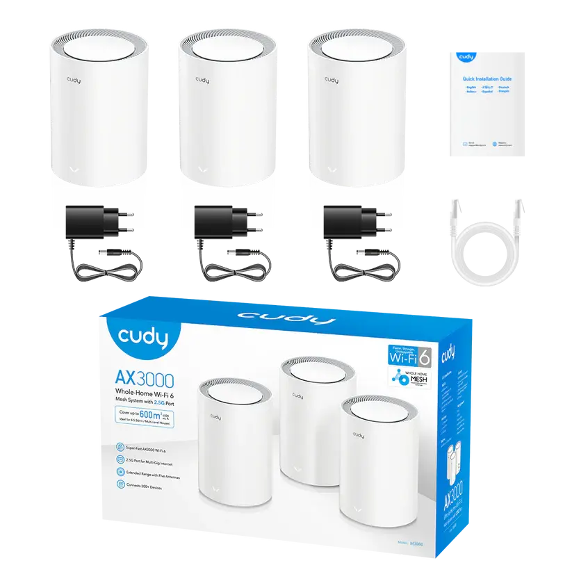 Безжична MESH система Cudy M3000, 3 броя, AX3000 Dual Band, 2.4/5 GHz, 574 -  2402 Mbps