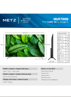 METZ 75" UHD LED SMART TV, 4K, Google TV, Frameless