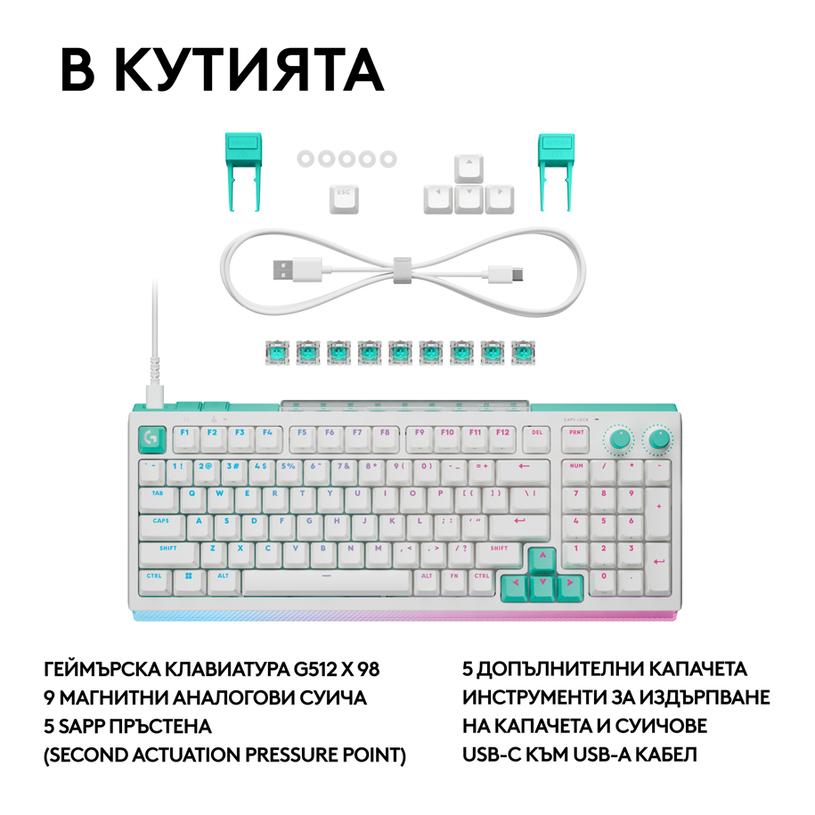 Геймърска механична клавиатура Logitech G512 X 98 - Dual Swap Analog/Mechanical Switch - White