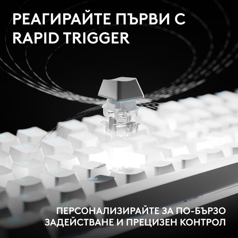 Геймърска механична клавиатура Logitech G Pro X2 RAPID TKL, Magnetic Analog Linear Switch - Бял