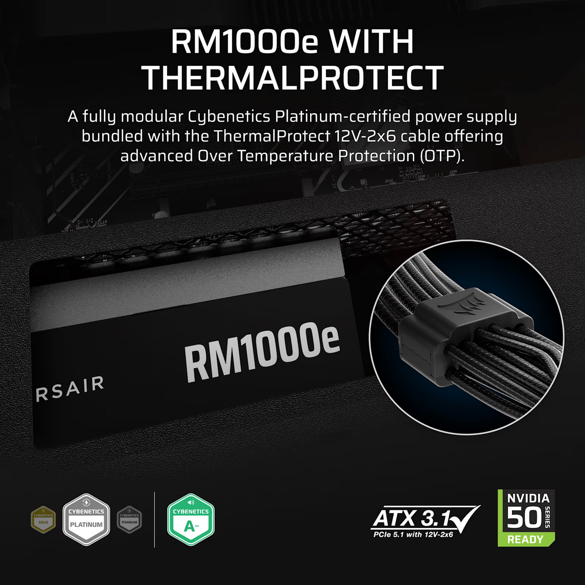 Захранващ блок Corsair RMe RM1000e Black 1000W 80+ Gold ATX 3.1, Thermal Protect