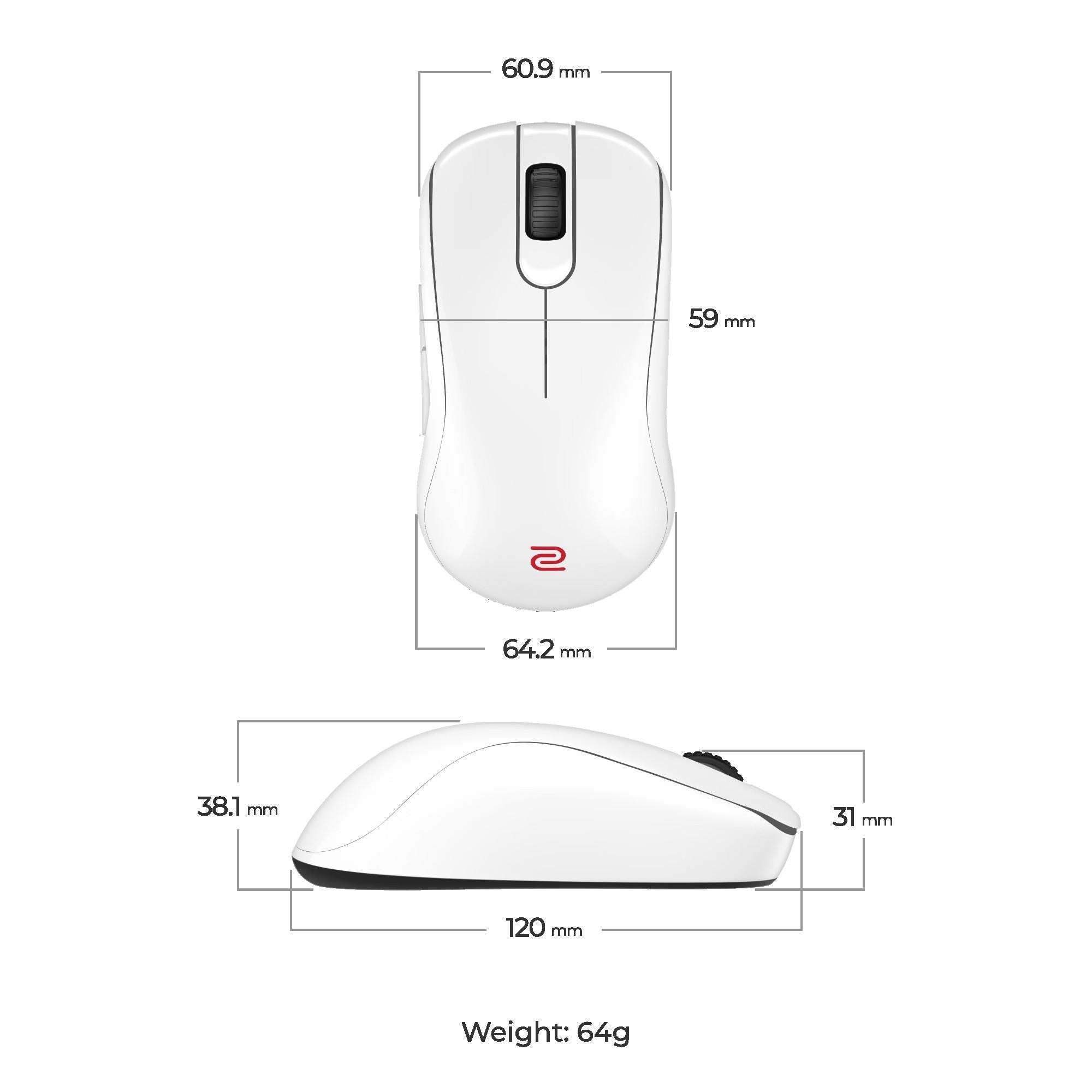Геймърска безжична мишка ZOWIE S2-DW 4K, бяла