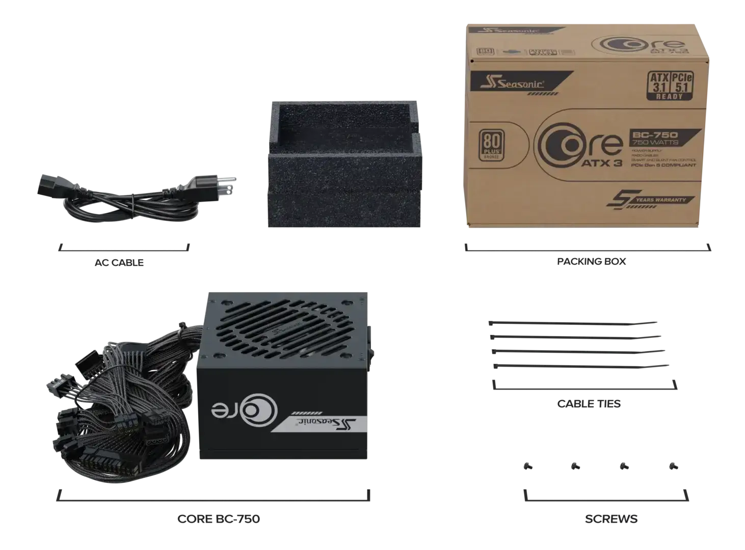 Захранващ блок Seasonic CORE BC 750W 80+ Bronze, ATX 3.1, PCIe 5.1