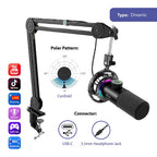 FIFINE T658 Dynamic RGB Microphone with Stand - Black