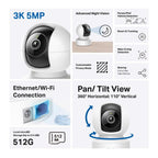 TP-Link Tapo C232 Home Security WiFi Camera, 3K 5MP with AI, Pan/Tilt, LAN, WiFi, SDmicro, Night Vision
