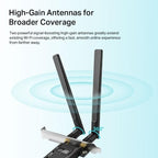 Wireless adapter TP-LINK Archer TX20E, PCIe, 1800Mbps, Wireless AX, 2.4GHz/5GHz, BT 5.2, 2x external antennas