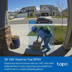 TP LINK Smart Video Doorbell Tapo D210, 2K QHD (2560×1440), 160° Viewing Angle, microSD up to 512 GB, 2.4Ghz, AI Recognition
