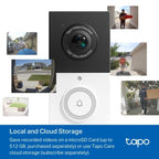 TP LINK Smart Video Doorbell Tapo D210, 2K QHD (2560×1440), 160° Viewing Angle, microSD up to 512 GB, 2.4Ghz, AI Recognition