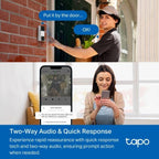 TP LINK Smart Video Doorbell Tapo D210, 2K QHD (2560×1440), 160° Viewing Angle, microSD up to 512 GB, 2.4Ghz, AI Recognition