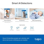 TP LINK Home Security Camera with AI, 3K 5MP (2880×1620 px), H.264, microSD, 2.4 GHz Wi-Fi