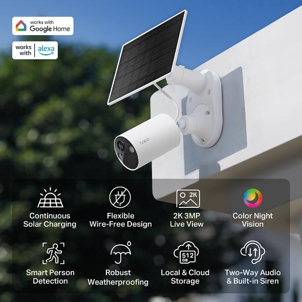 TP LINK C410-kit включва:  IP Camera tapo C410 + tapo A201 соларен панел
