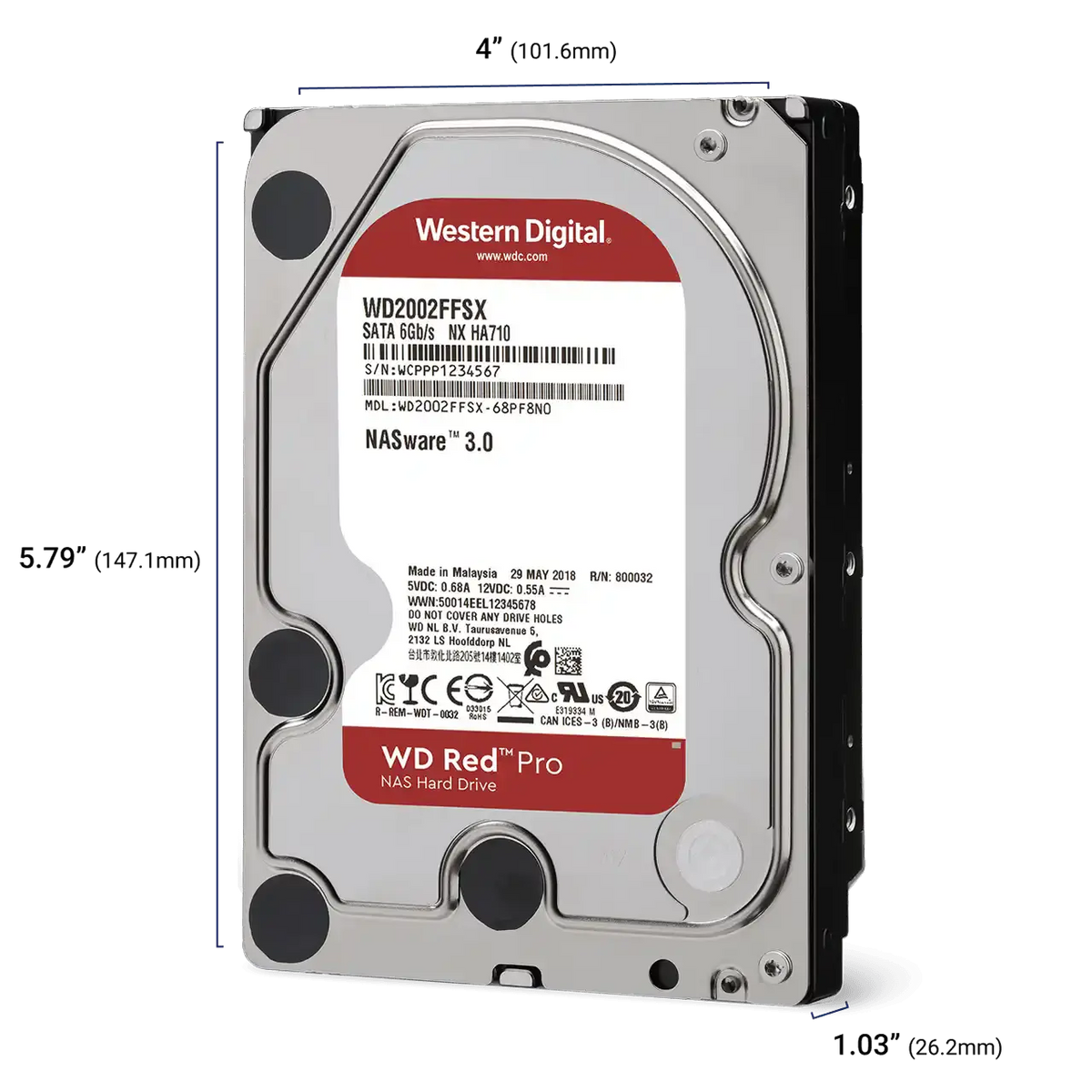 Хард диск WD Red Pro, 16TB NAS, 3.5", 512MB, 7200RPM, WD161KFGX