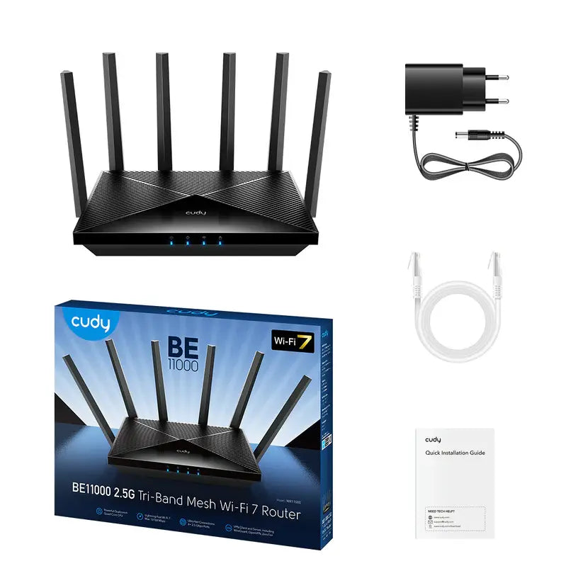 Безжичен рутер Cudy WR6500H, BE6500 двубандов Wi-Fi 7, 1x2.5Gbps WAN порт,4x10/100/1000, 6x5dBi антени